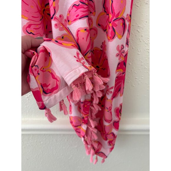 Simply Southern Pink Floral Off-Shoulder Dress W/ Tassels Medium - Picture 4 of 10